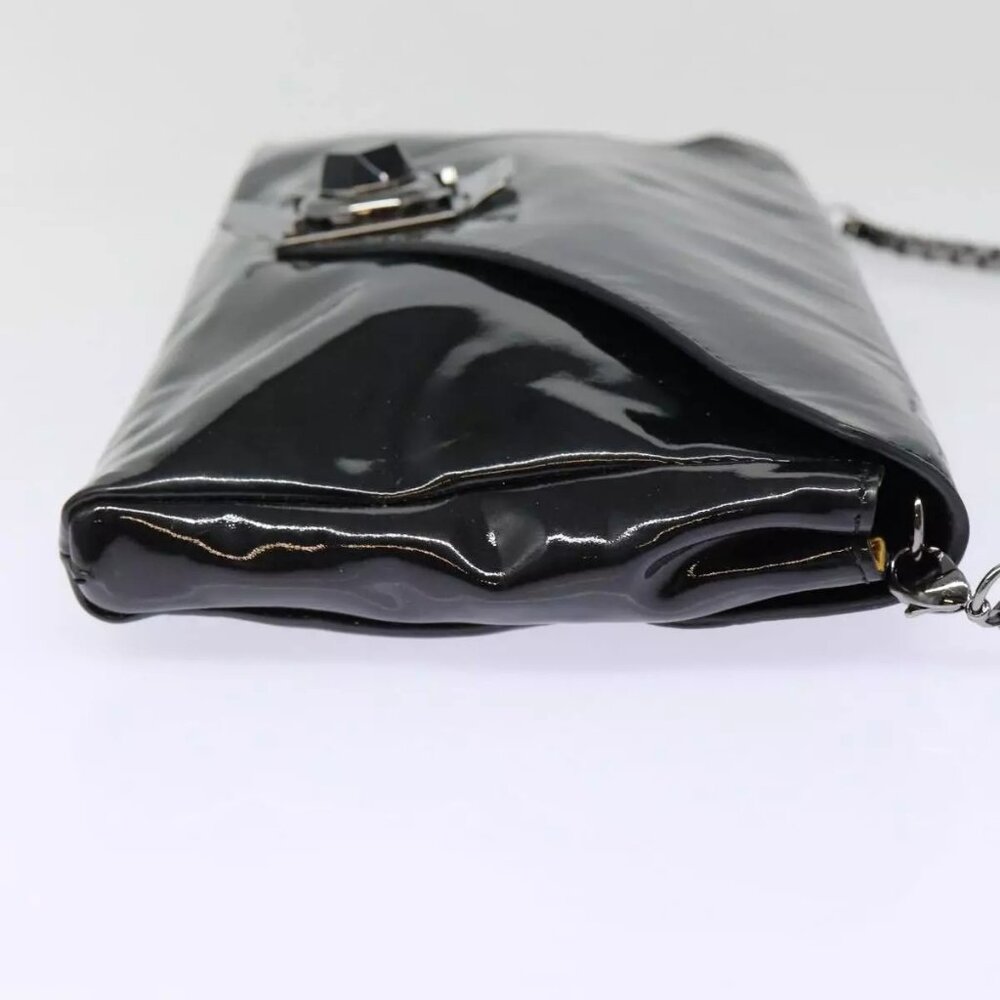 CELINE Chain Shoulder Bag Enamel Black Silver Auth - Picture 10 of 15